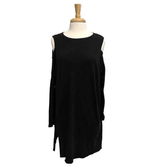 AllSaints Cold Shoulder Knit Sweater Mini Dress Long Sleeve Black size Large - Picture 1 of 9
